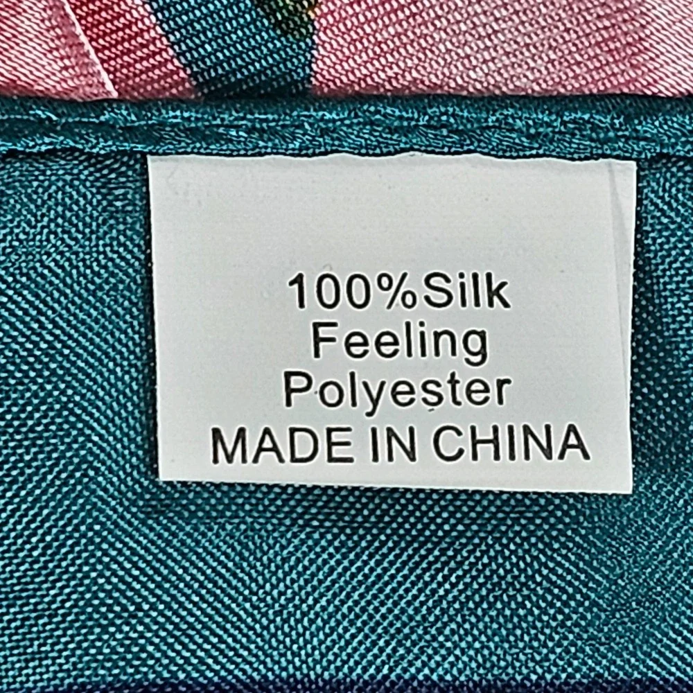 Teal Green Pink Cherry Blossom Floral Silk Feel Satin Square Scarf 35x35